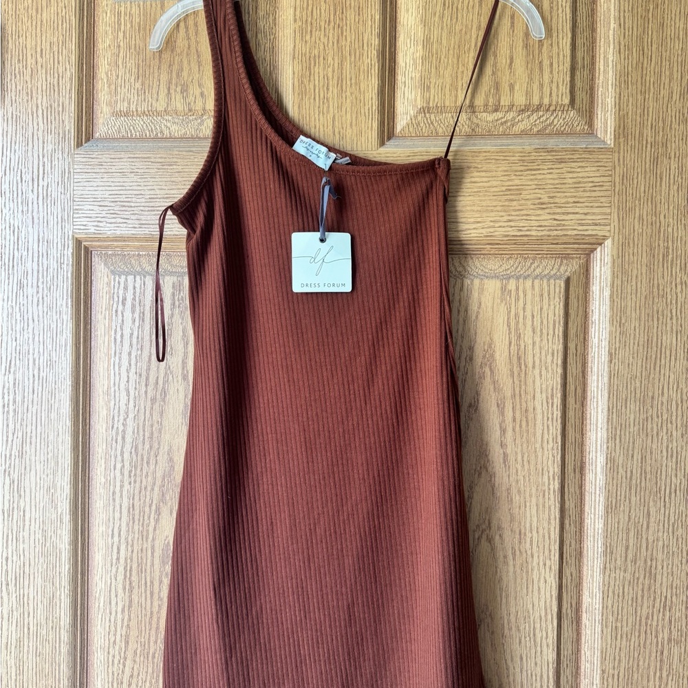 Dress Forum One-Shoulder Ribbed Dress in Rust